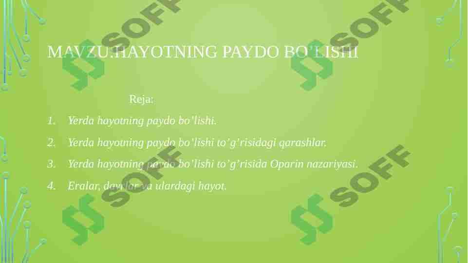 Yerda Hayotning paydo bo’lishi