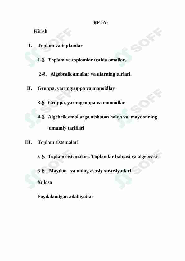 “Asosiy  algebraik  strukturalar”  (gruppa, halqa, maydon)