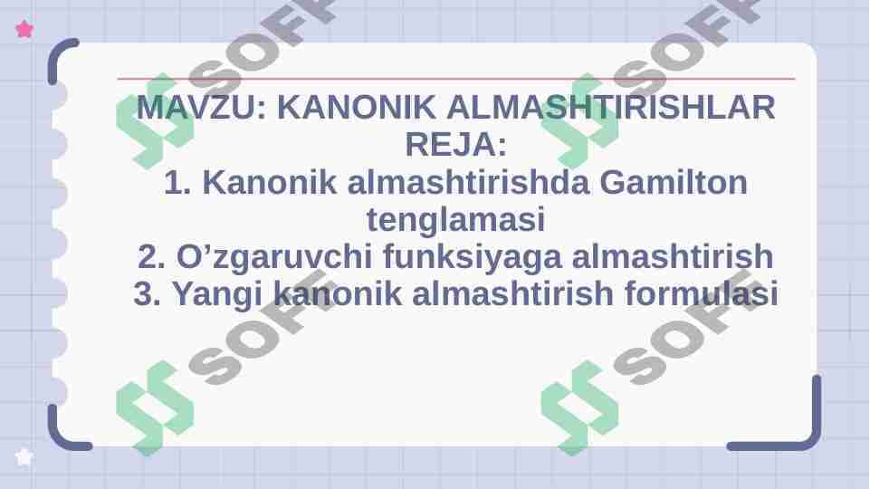 KANONIK ALMASHTIRISHLAR