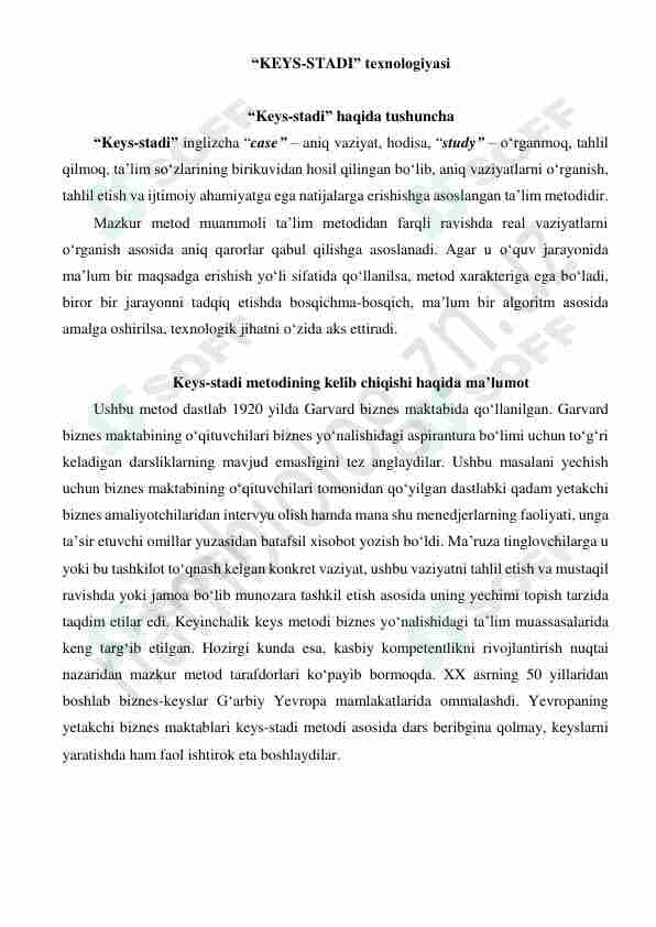 “KEYS-STADI” texnologiyasi