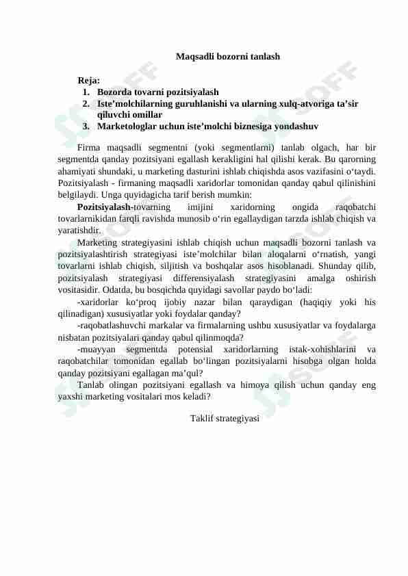 Maqsadli bozorni tanlash