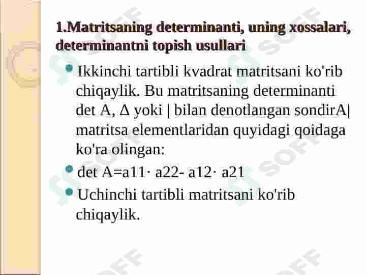 Determinantlar va ularning xossalari