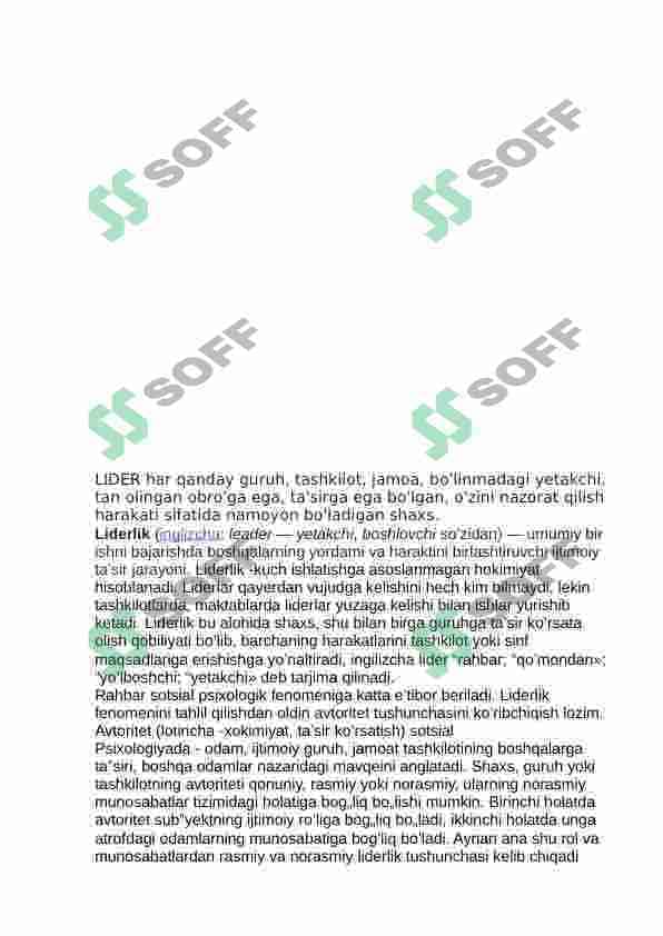 Yetakchilikni shaxsiy xislatlari va ularni rivojlantirish