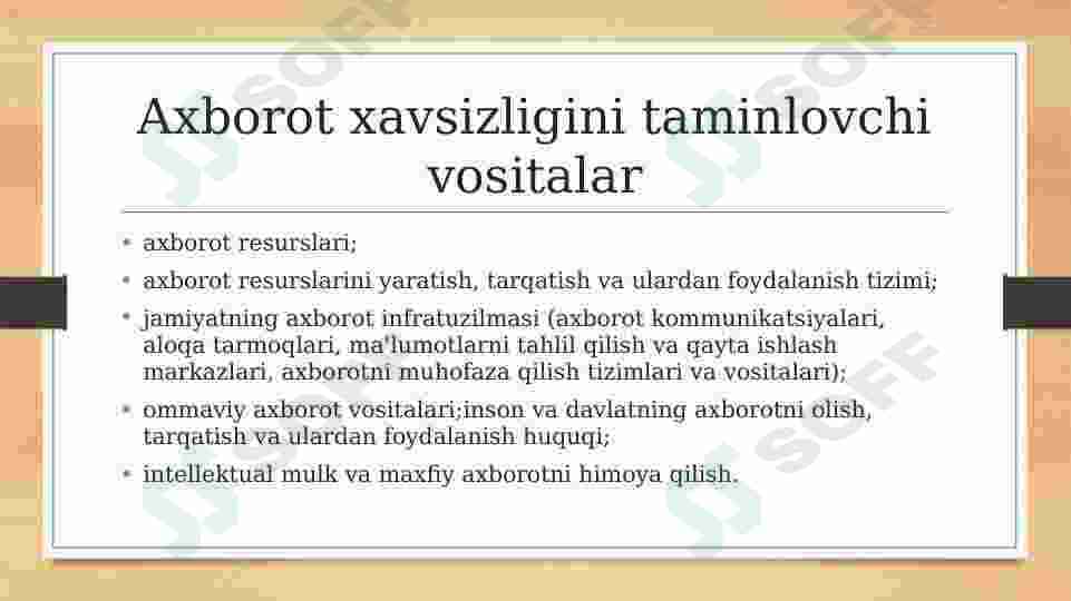 Axborot xavsizligini taminlash masalalari.