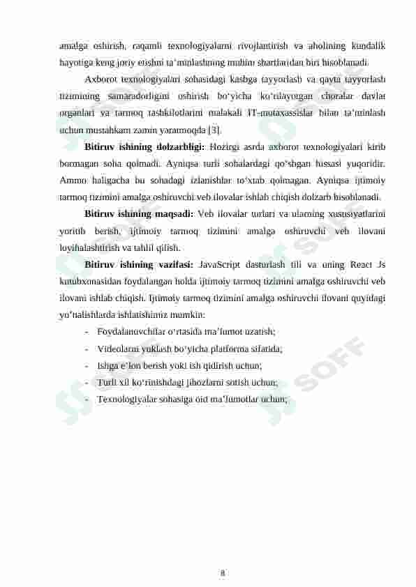 IJTIMOIY TARMOQ TIZIMINI AMALGA OSHIRUVCHI VEB ILOVANI YARATISH