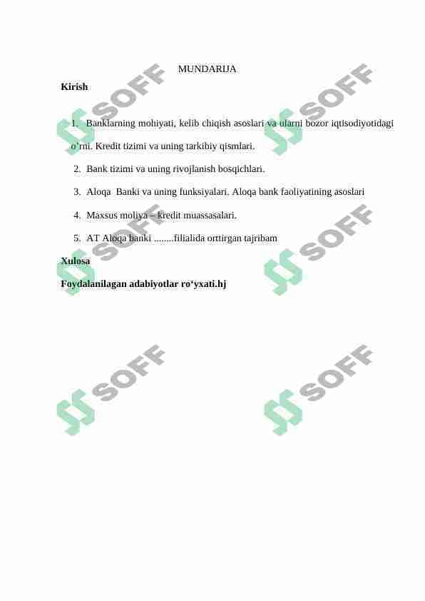 aloqa bank amaliyot hisoboti