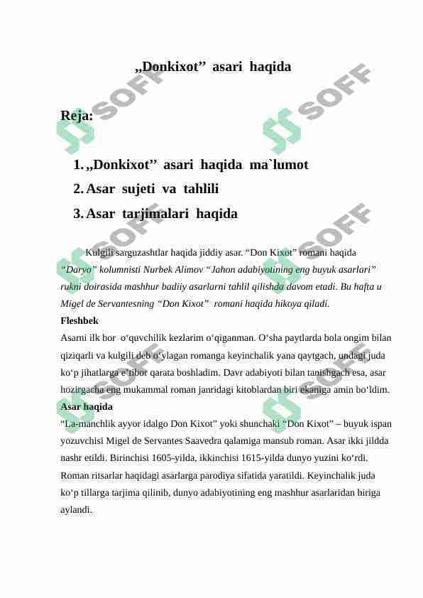 ,,Donkixot’’  asari  haqida
