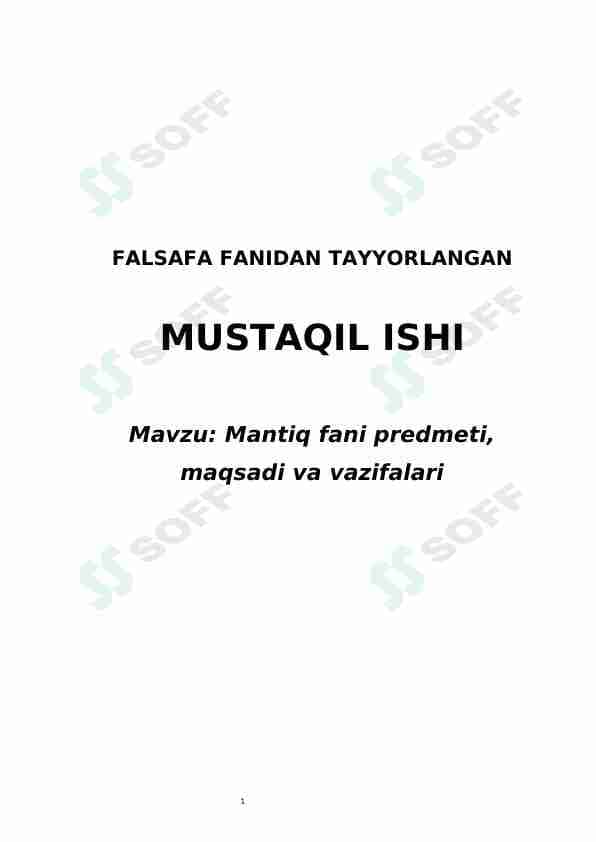 Mantiq fani predmeti, maqsadi va vazifalari