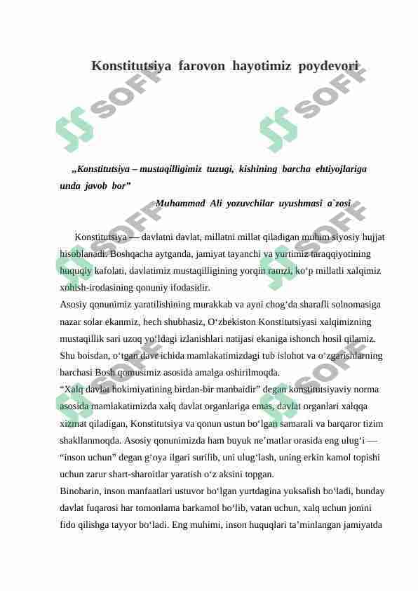 Konstitutsiya  farovon  hayotimiz  poydevori