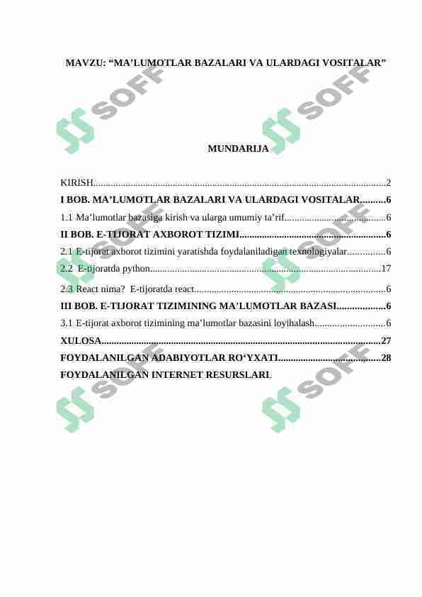 Elektron tijorat ma'lumotlar bazasini loyihalash
