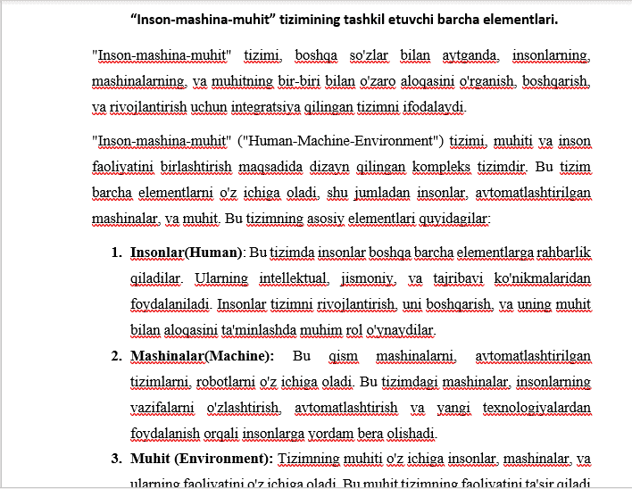 Hayot faoliyati xavfsizligining  ergonomik asoslari mavzusida amaliy ish