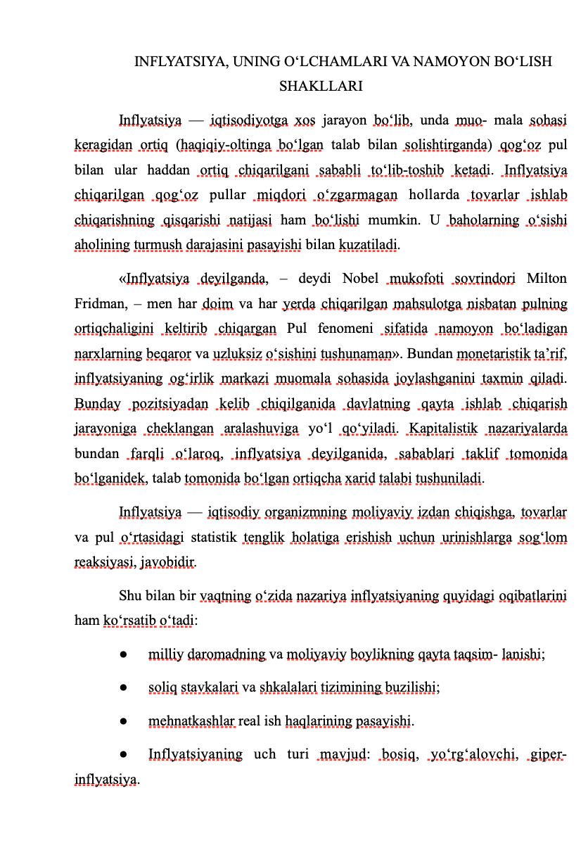 Inflyatsiya, uning o‘lchamlari va namoyon bo‘lish shakllari