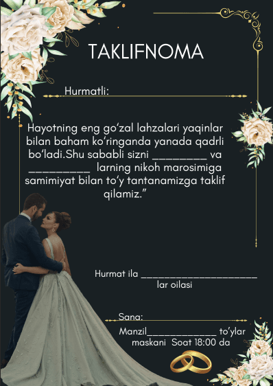 To‘y Taklifnoma   Nikoh To‘y Taklifnomasi      “To‘y” va “Taklifnoma”