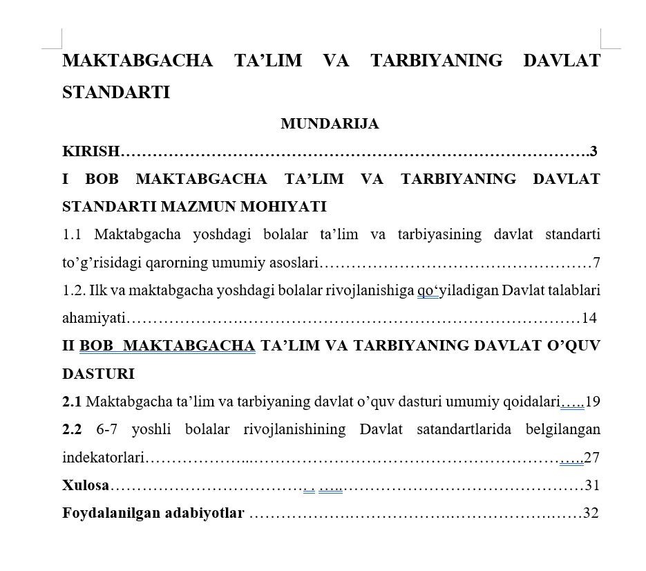 MAKTABGACHA TA’LIM VA TARBIYANING DAVLAT STANDARTI