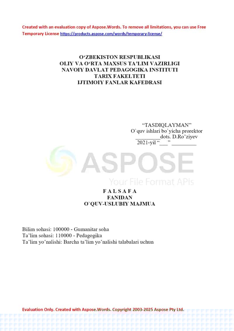 Falsafa fanidan o‘quv-uslubiy majmua