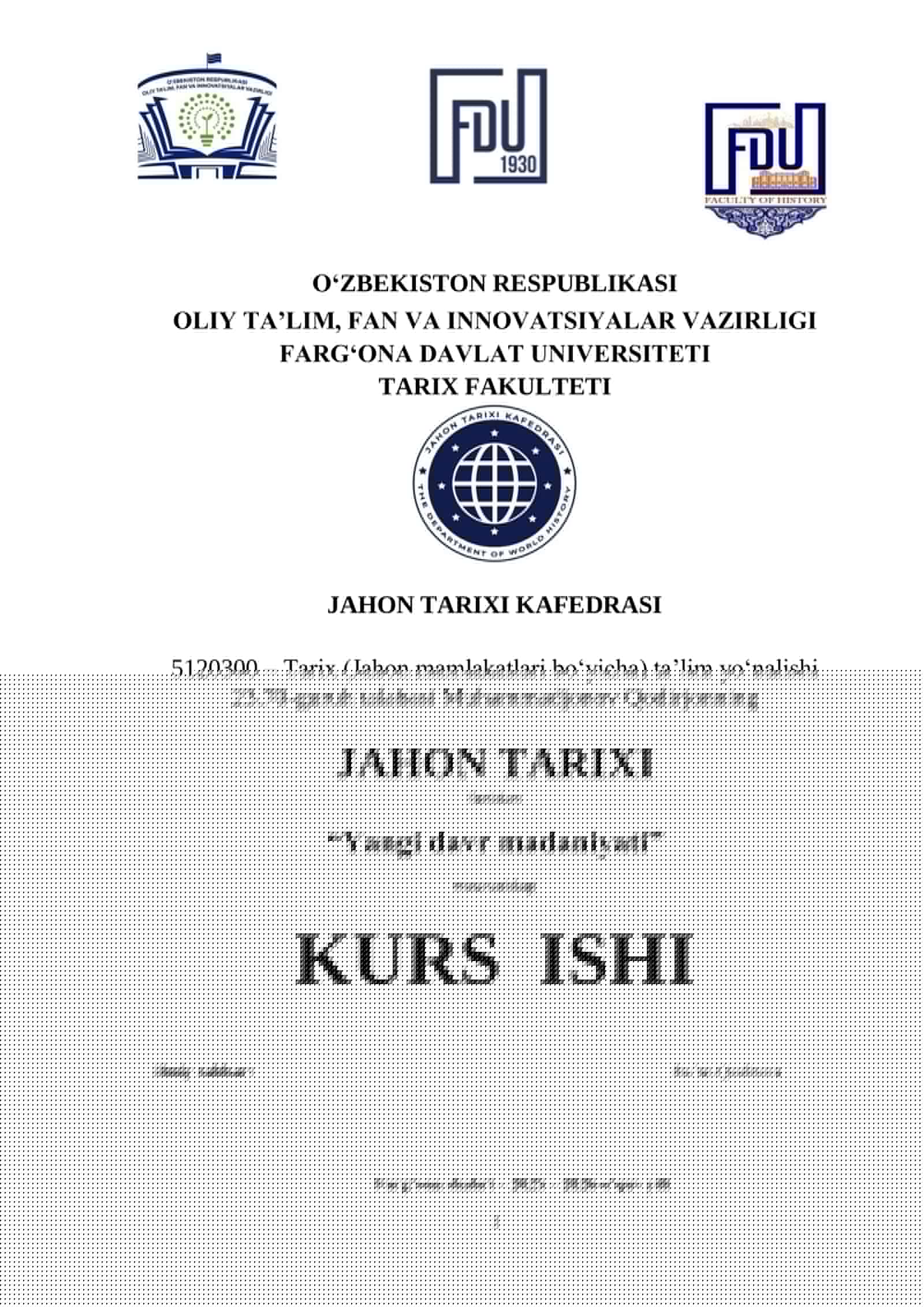 “Yangi davr madaniyati” kurs ishi