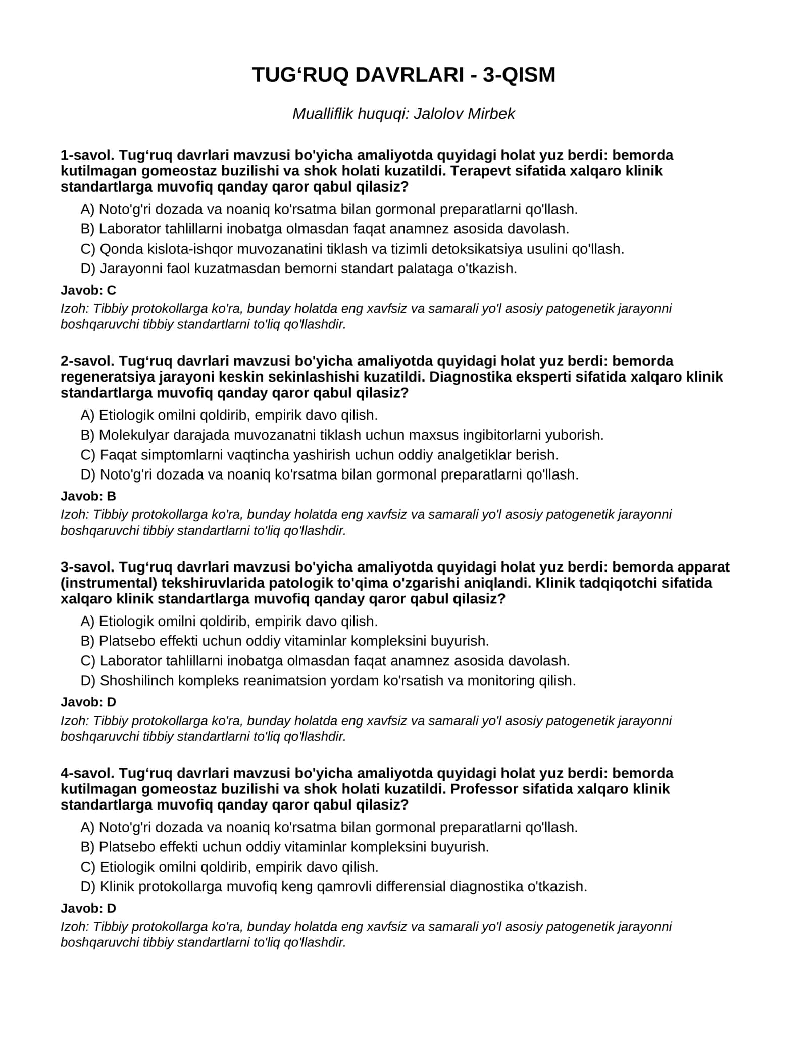 TUG‘RUQ DAVRLARI - 3-QISM
