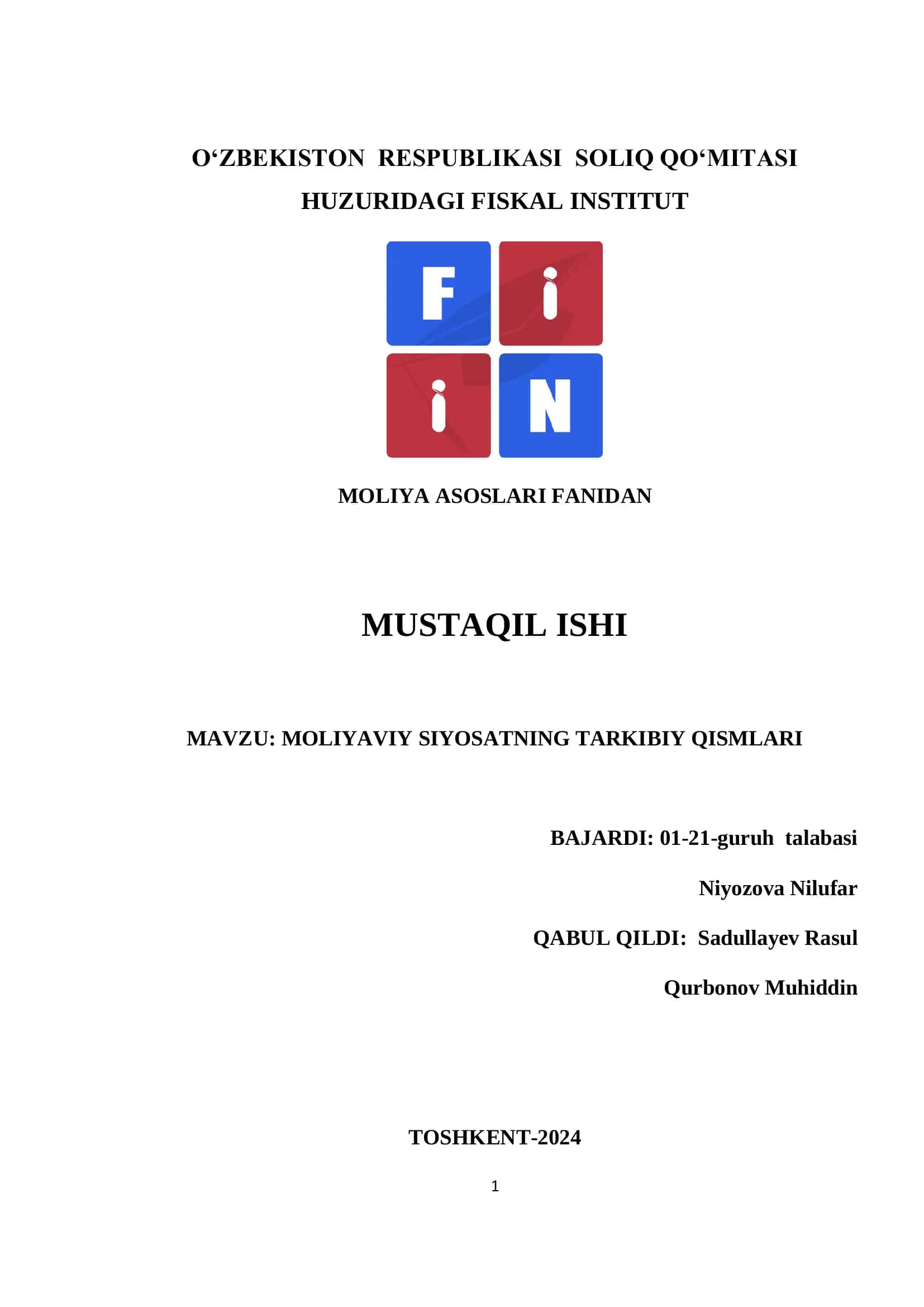 Moliyaviy siyosatning tarkibiy qismlari