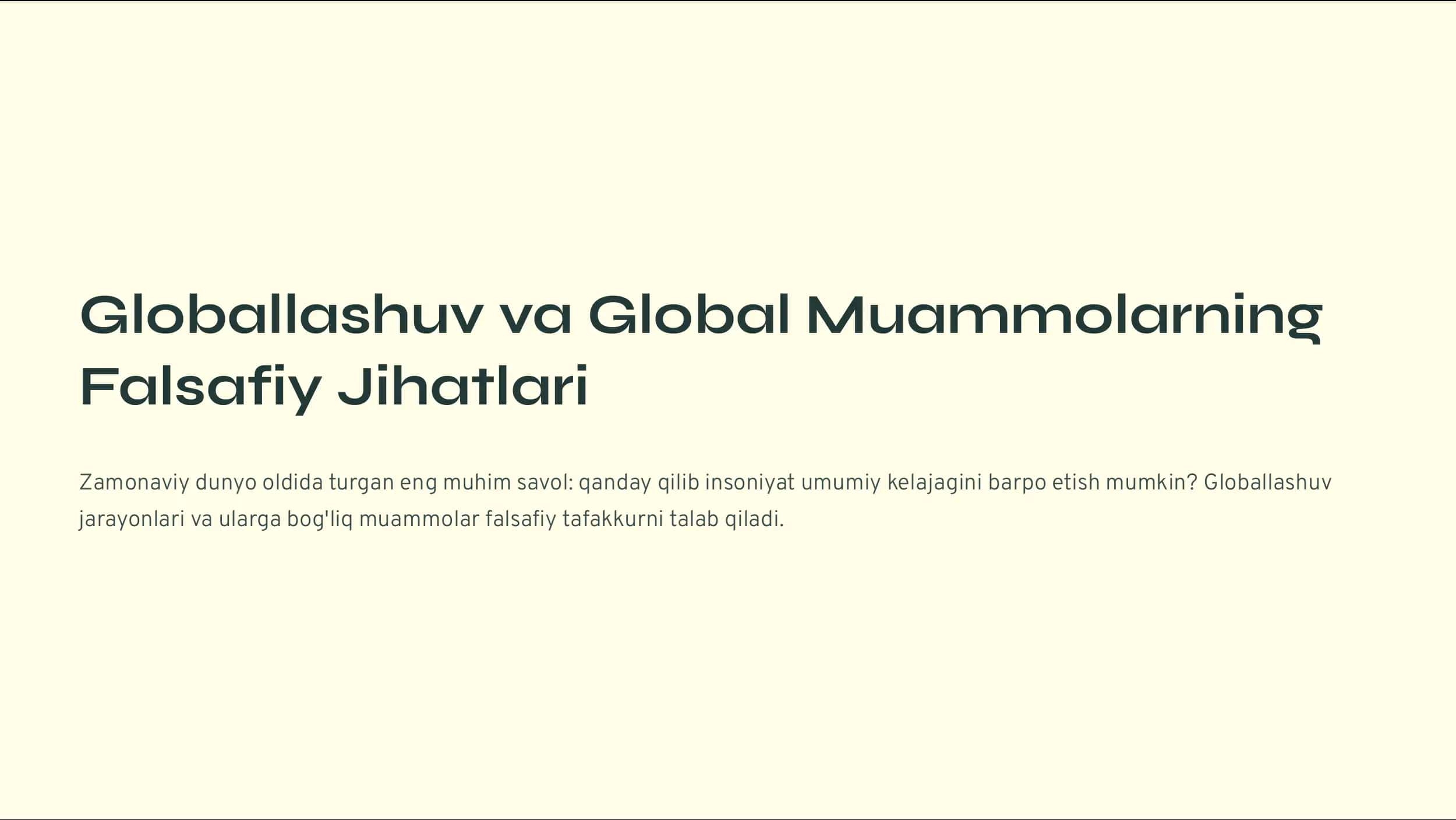 Globallashuv va Global Muammolarning Falsafiy Jihatlari