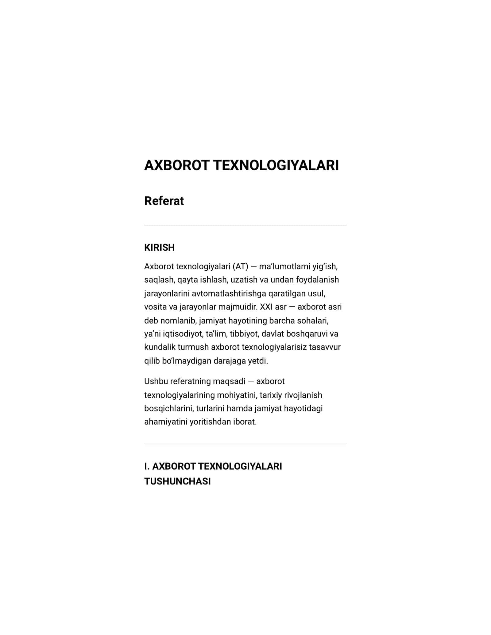 Referat Axborot texnologiyalari