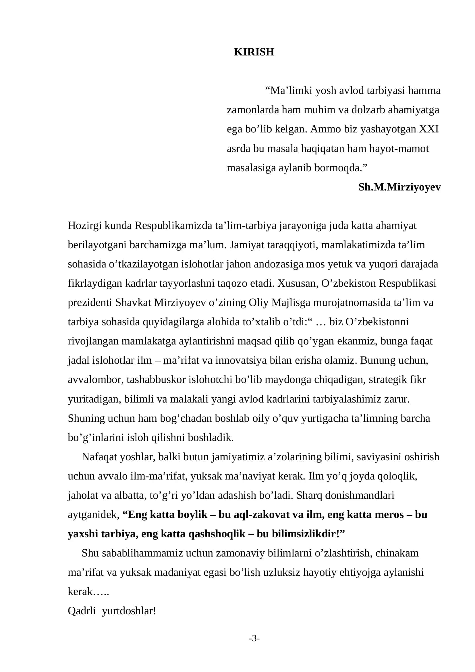 Ta'lim va tarbiya sohasidagi islohotlar