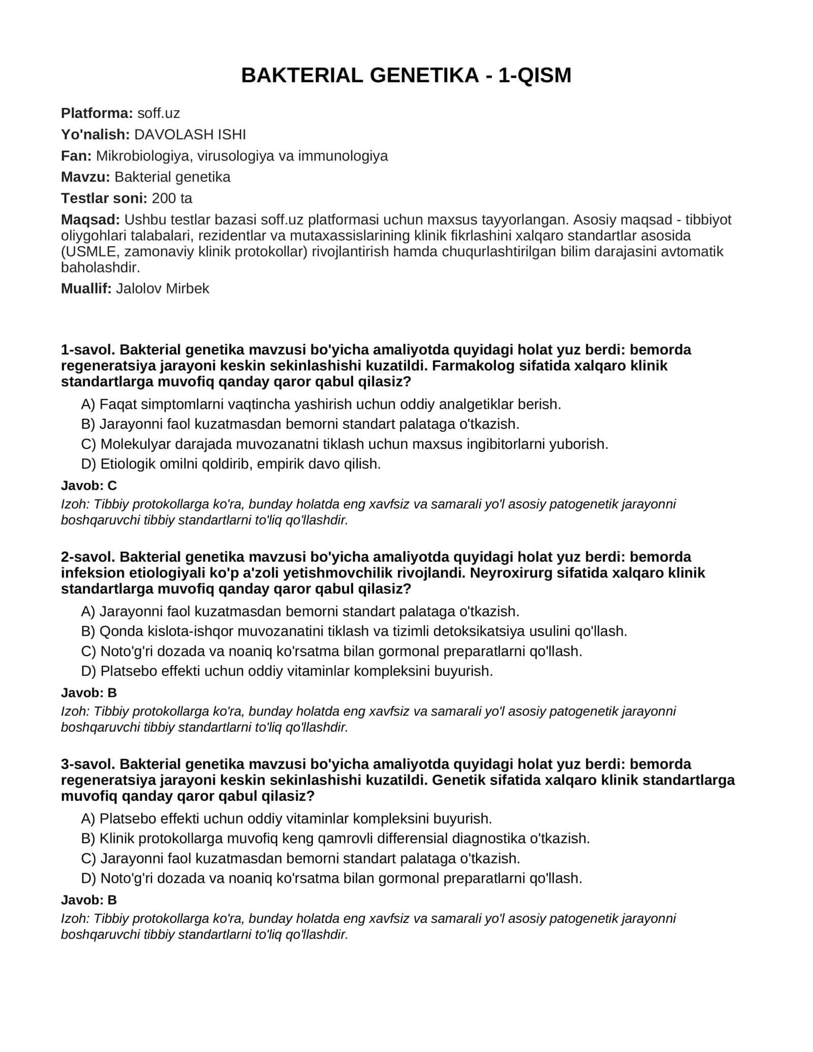 BAKTERIAL GENETIKA - 1-QISM