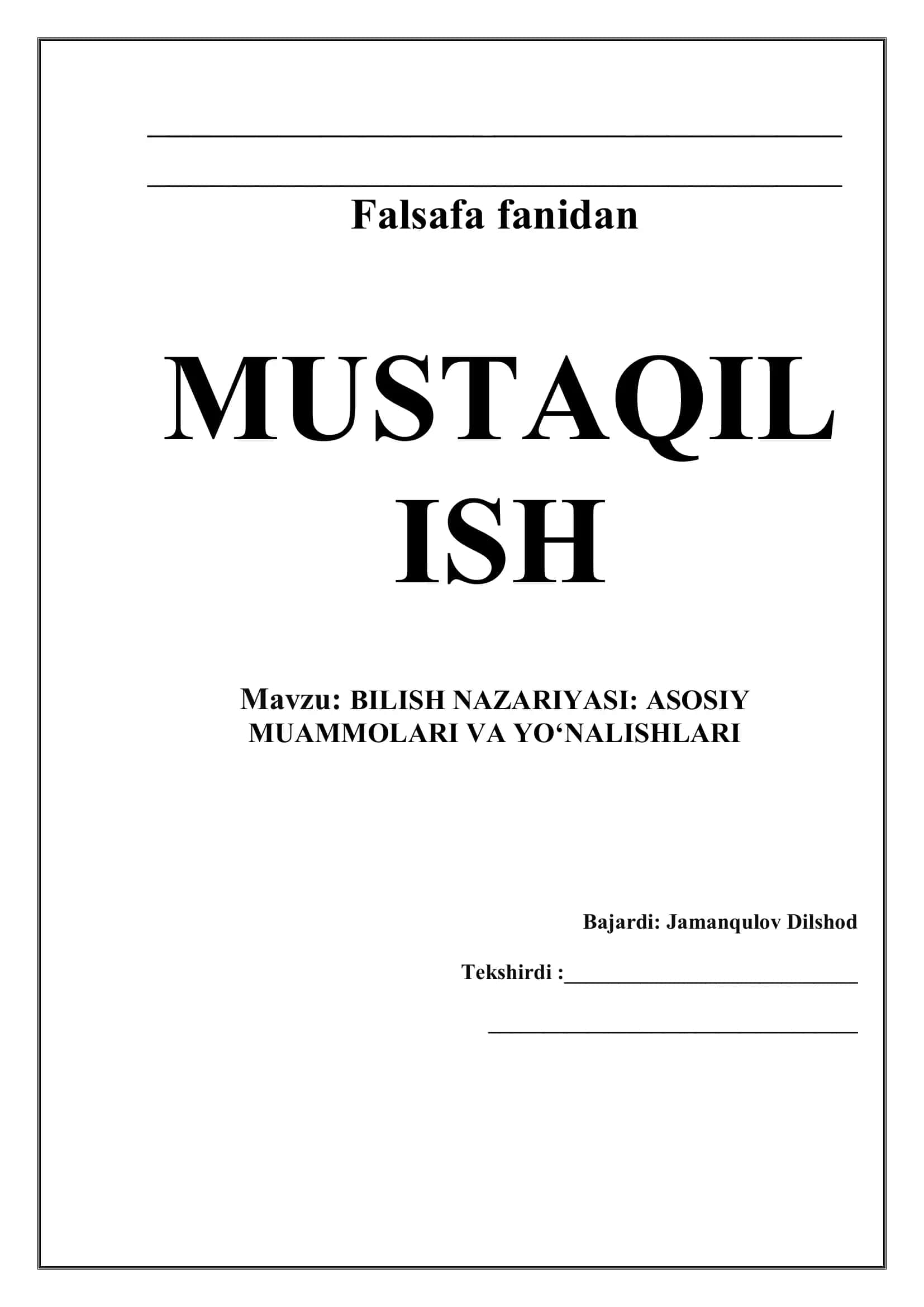 BILISH NAZARIYASI: ASOSIY MUAMMOLARI VA YO‘NALISHLARI
