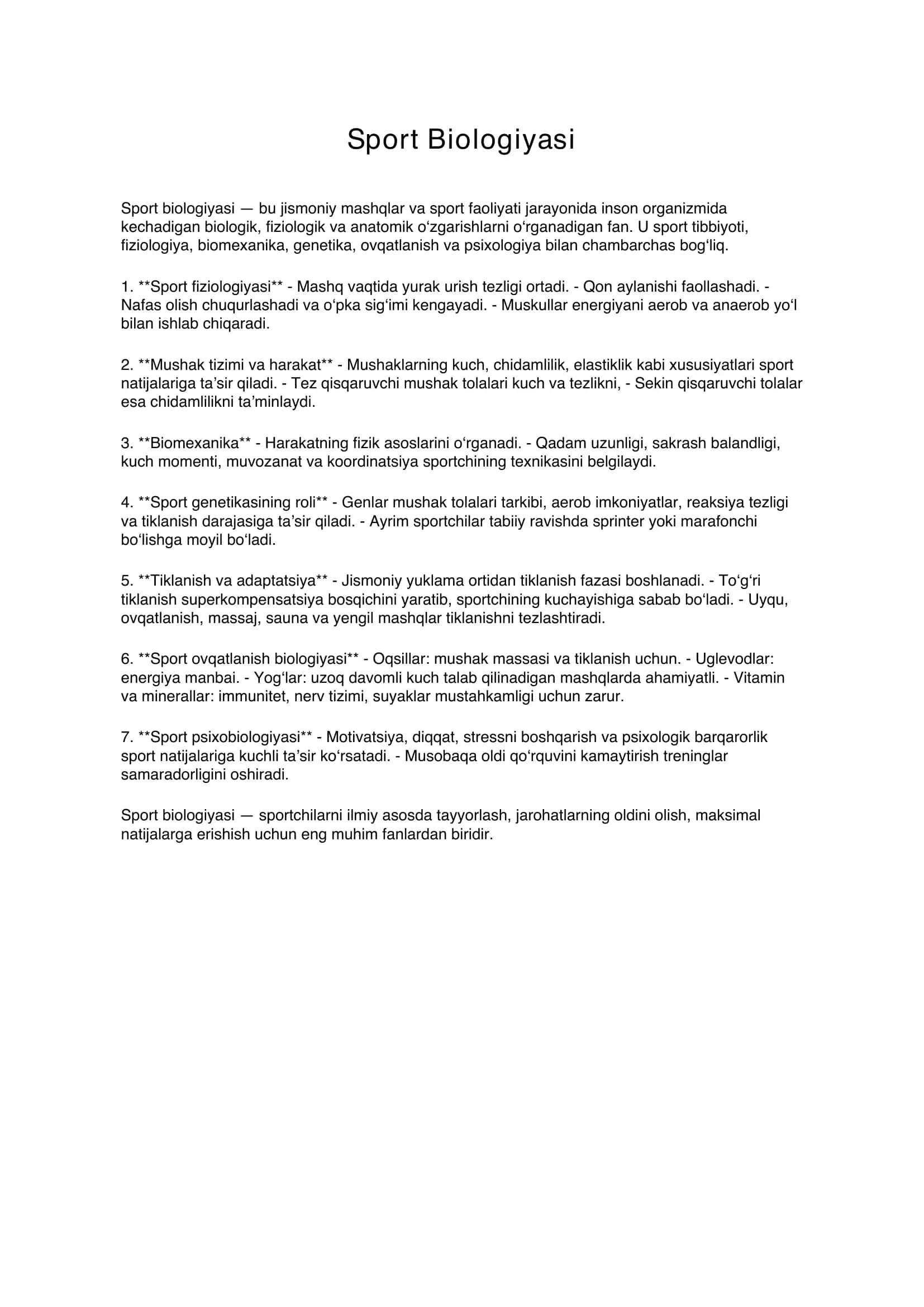 Sport Biologiyasi