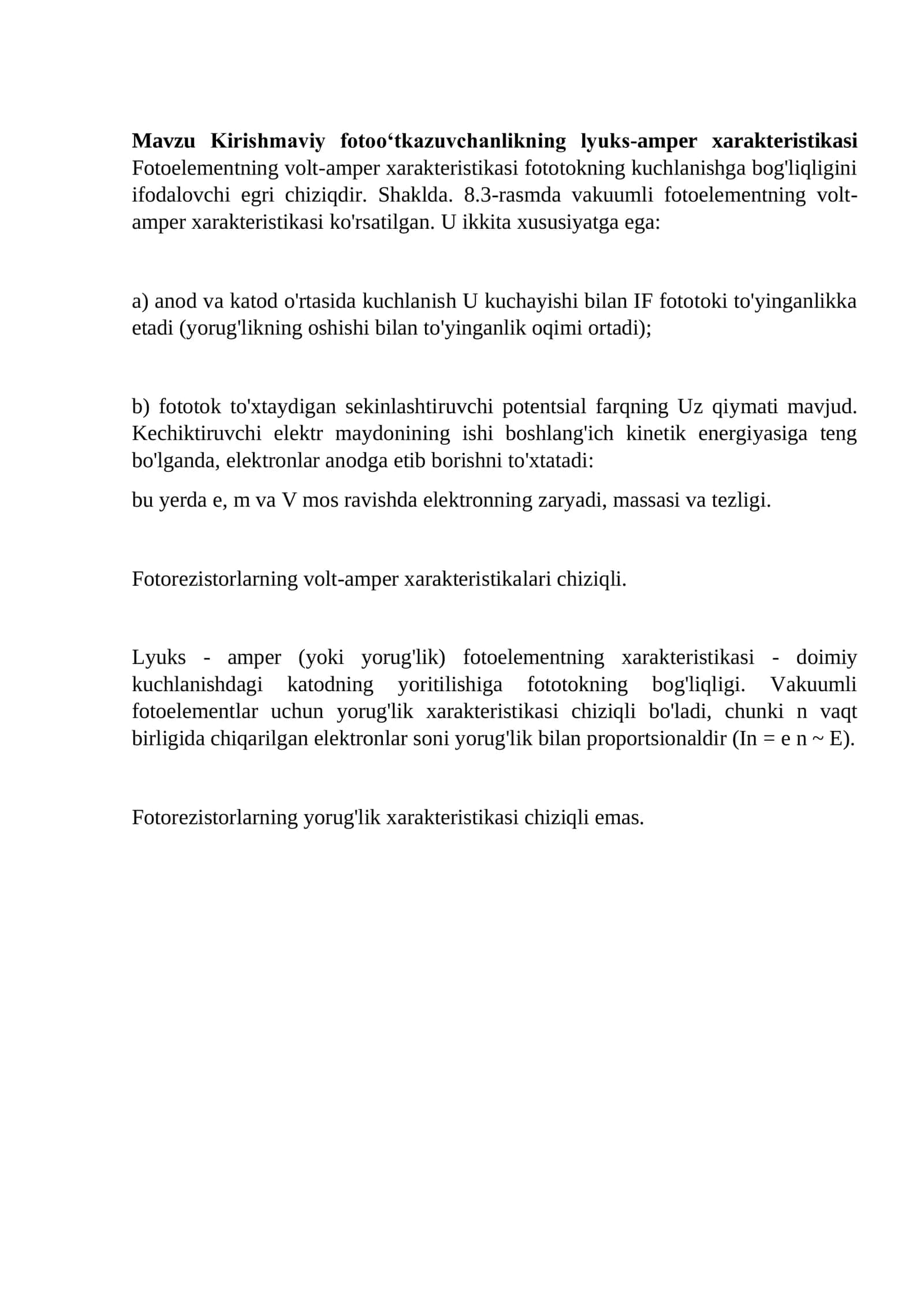 Lyuks-amper xarakteristikasi