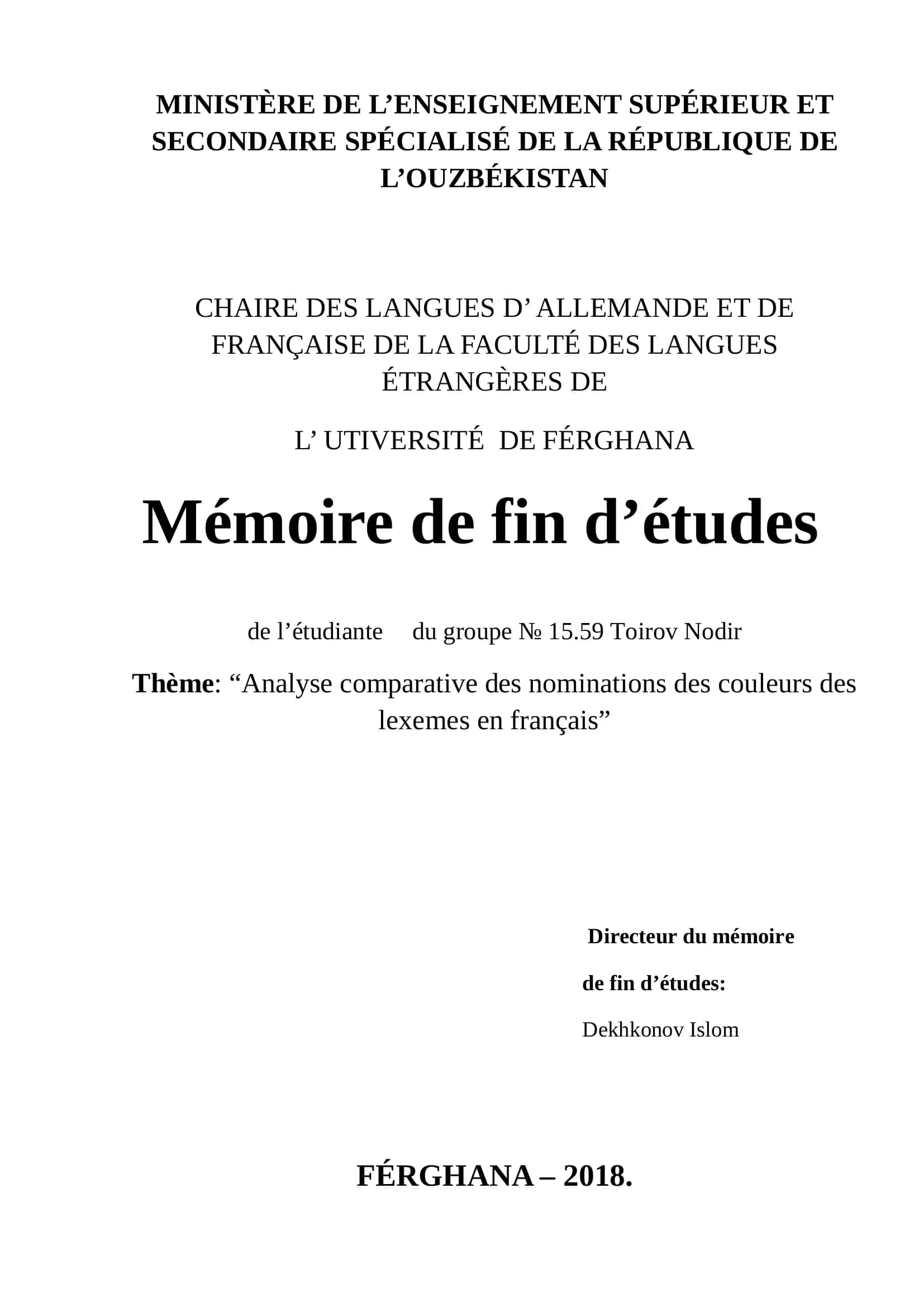 Analyse comparative des nominations des couleurs des lexèmes en français