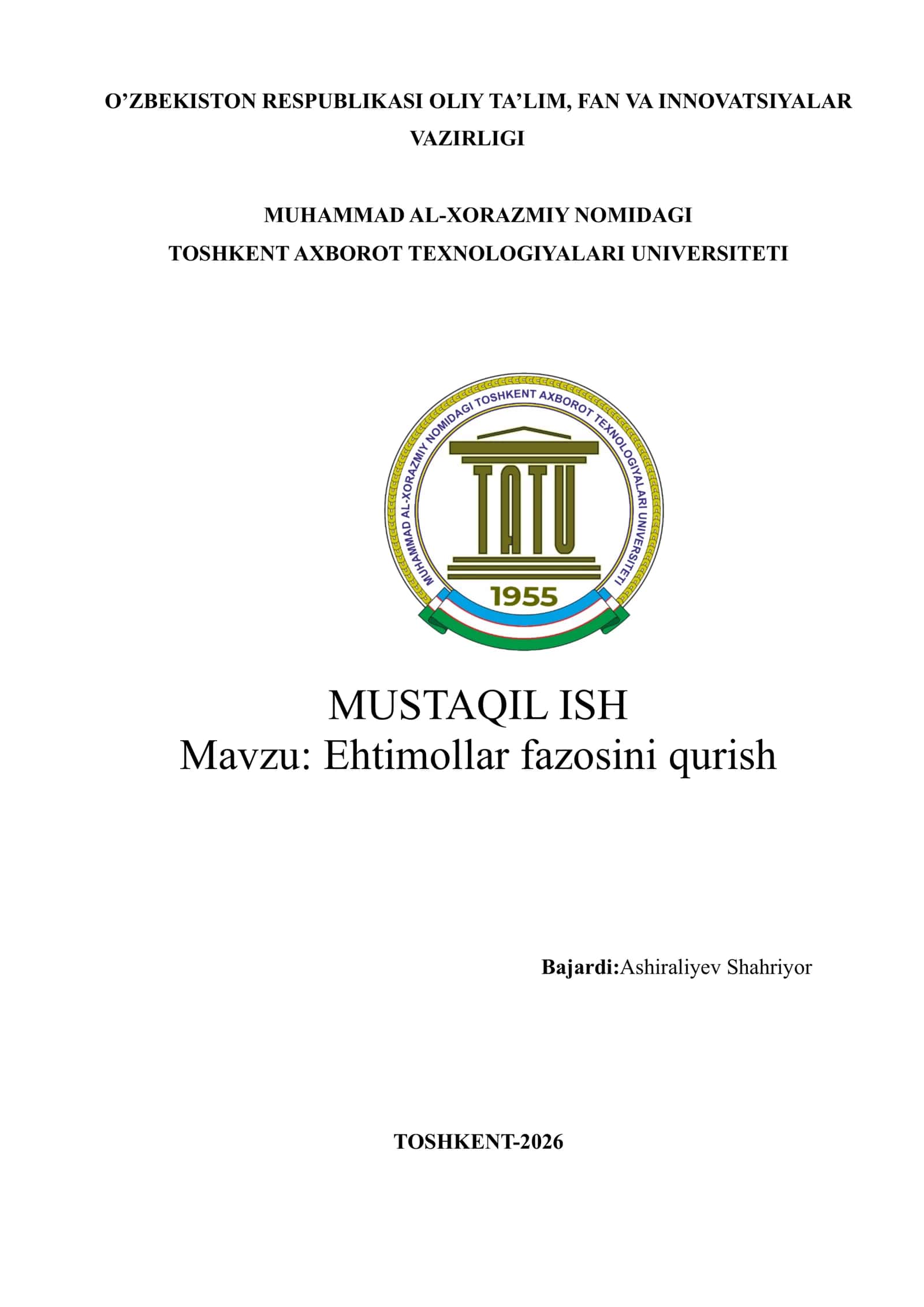 Ehtimollar fazosini qurish