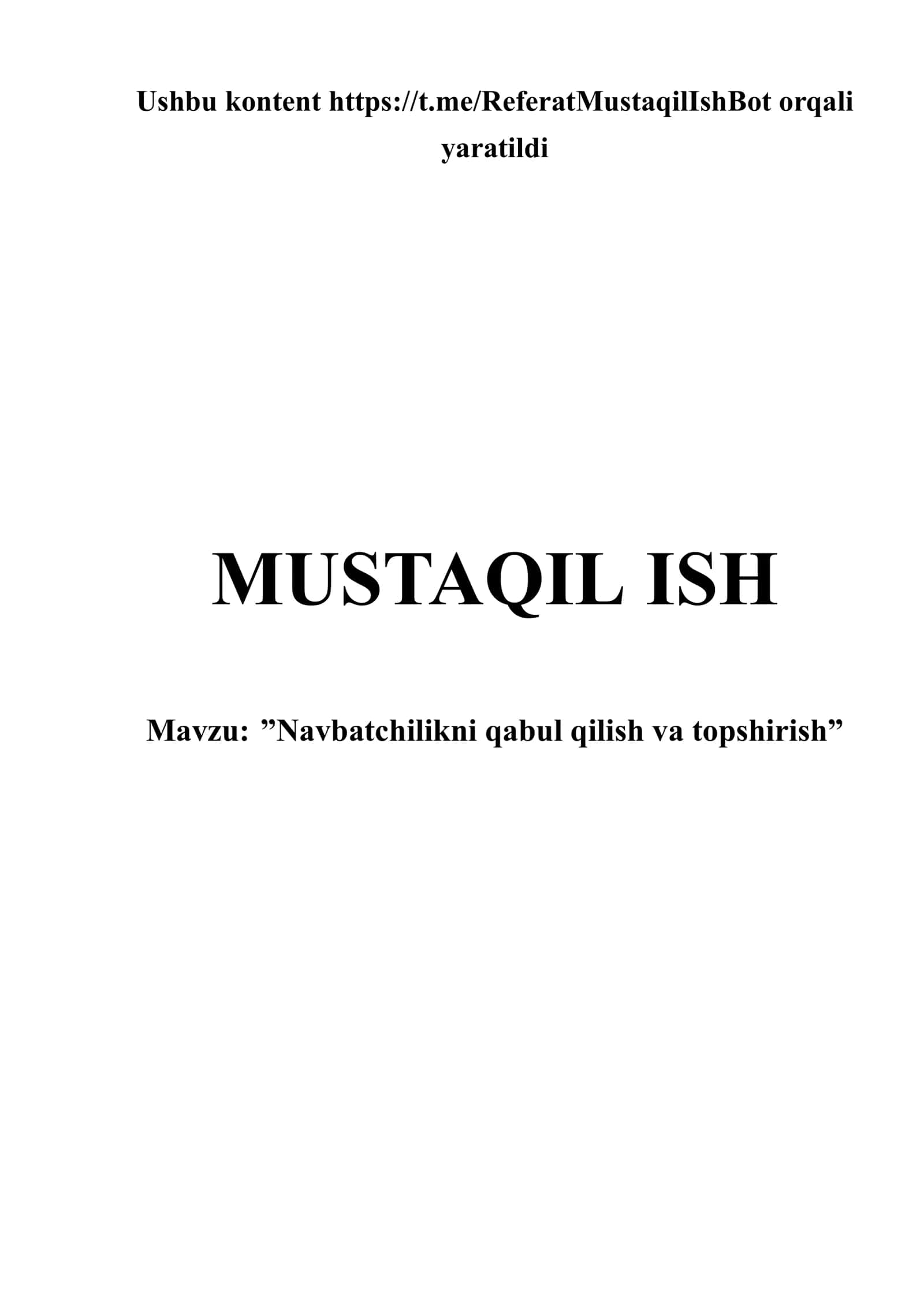 Navbatchilikni qabul qilish va topshirish