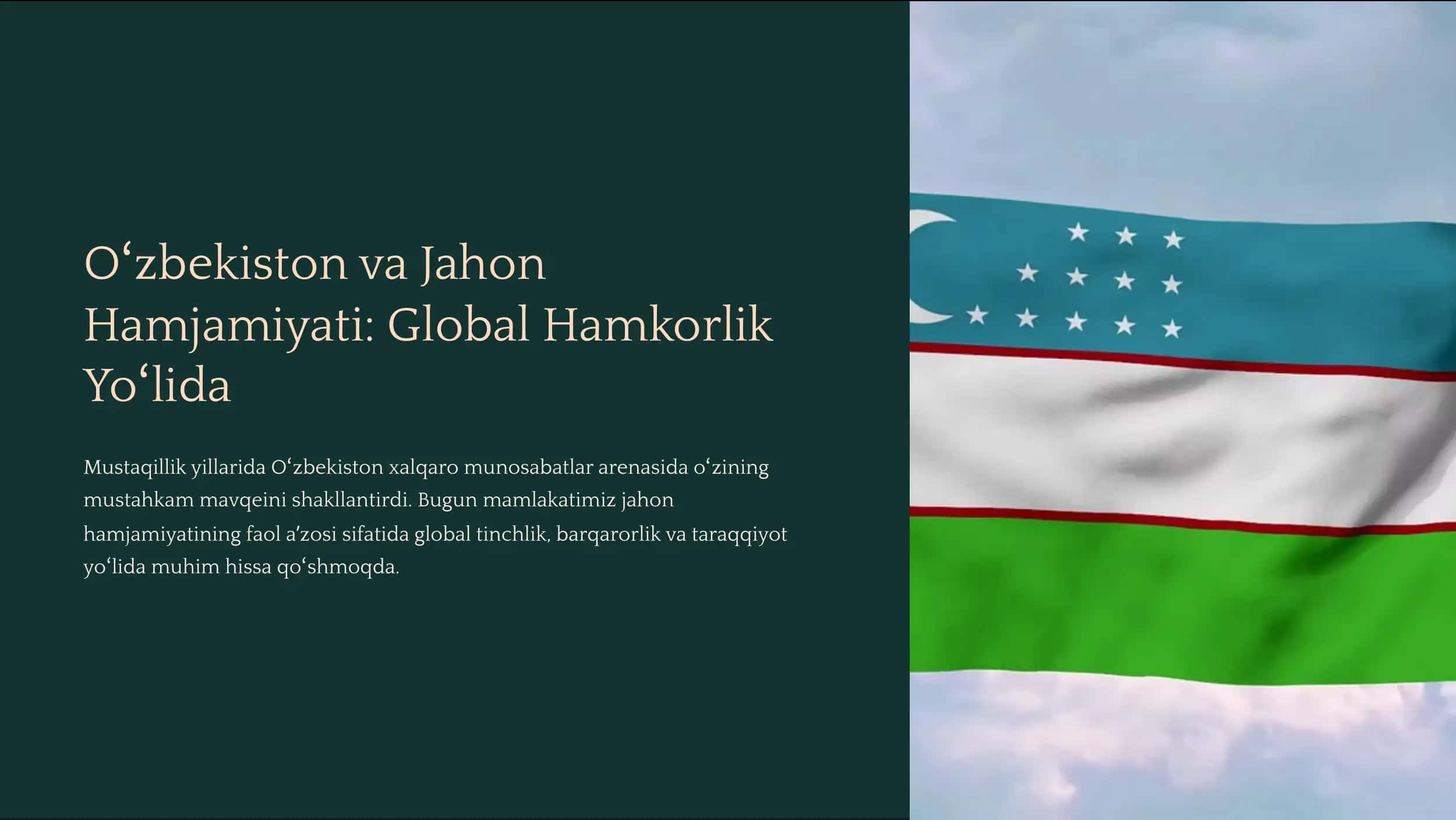 O»zbekiston va Jahon Hamjamiyati: Global Hamkorlik Yo»lida