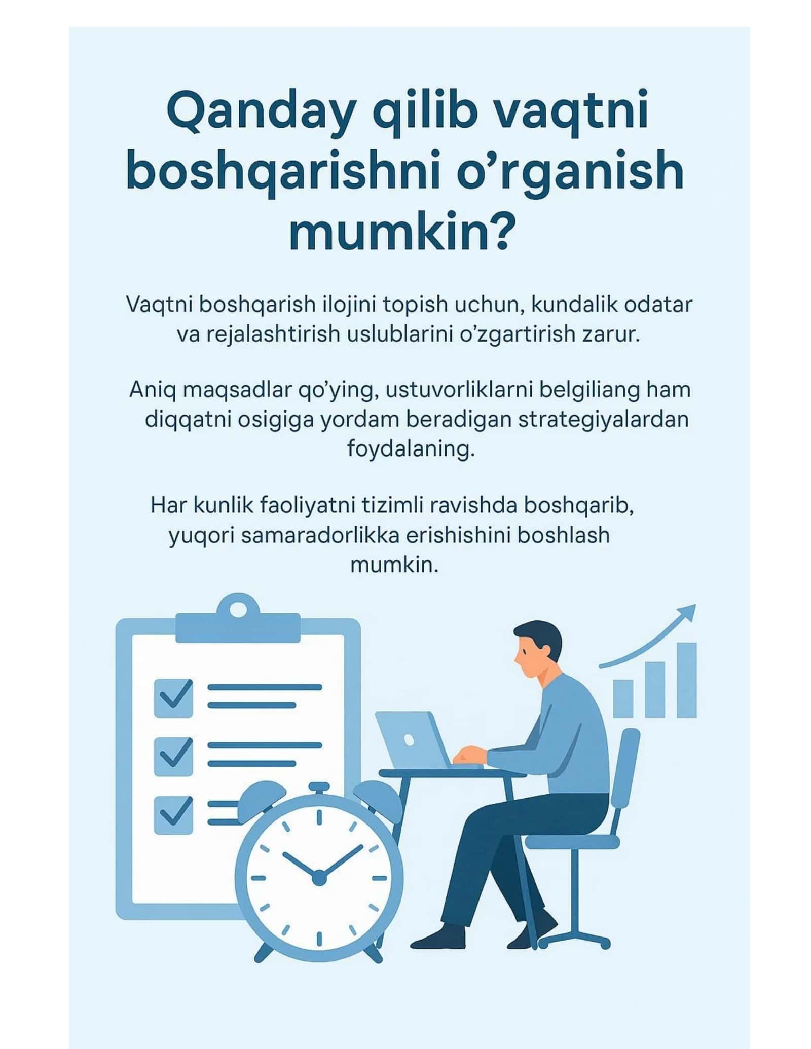 Vaqtingizning egasi bo'ling: Kuningizni 2 baravar samarali qilish sirlari!