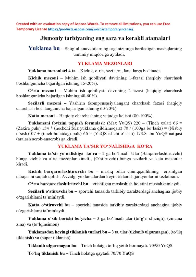 Jismoniy tarbiyaning eng sara va kerakli atamalari