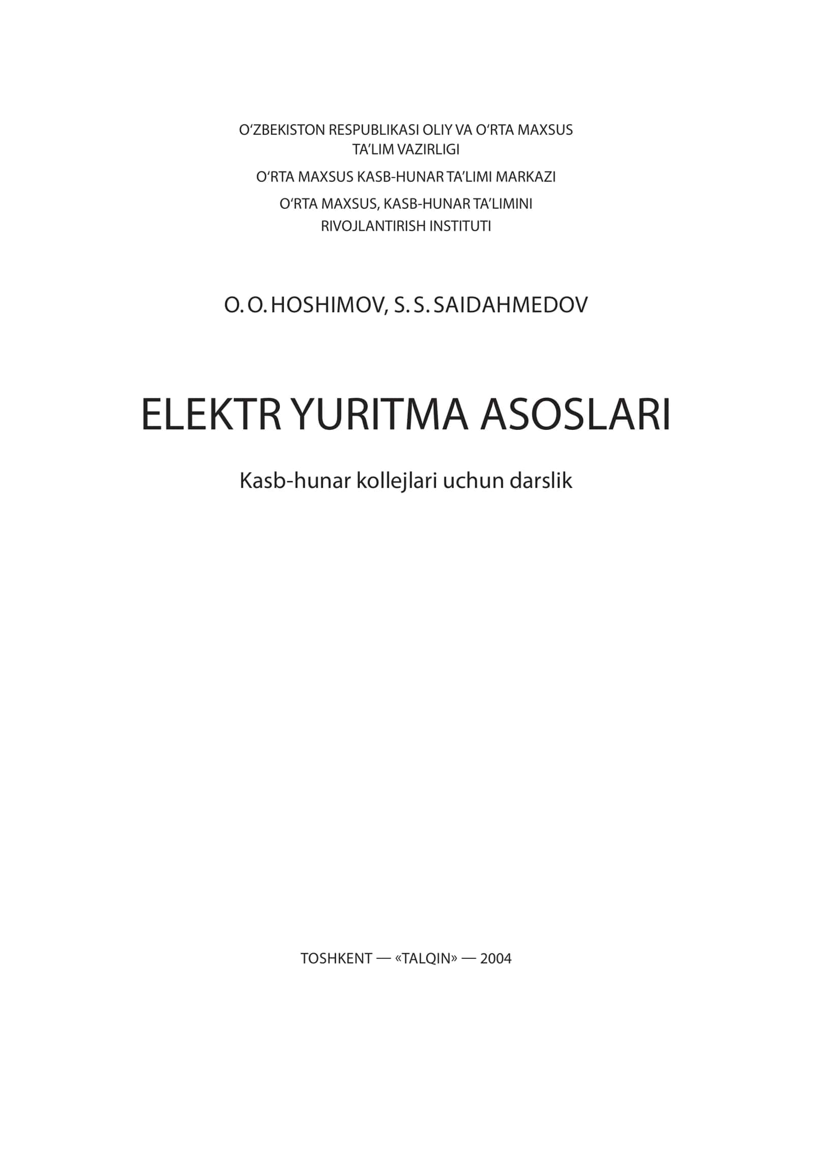 ELEKTR YURITMA ASOSLARI