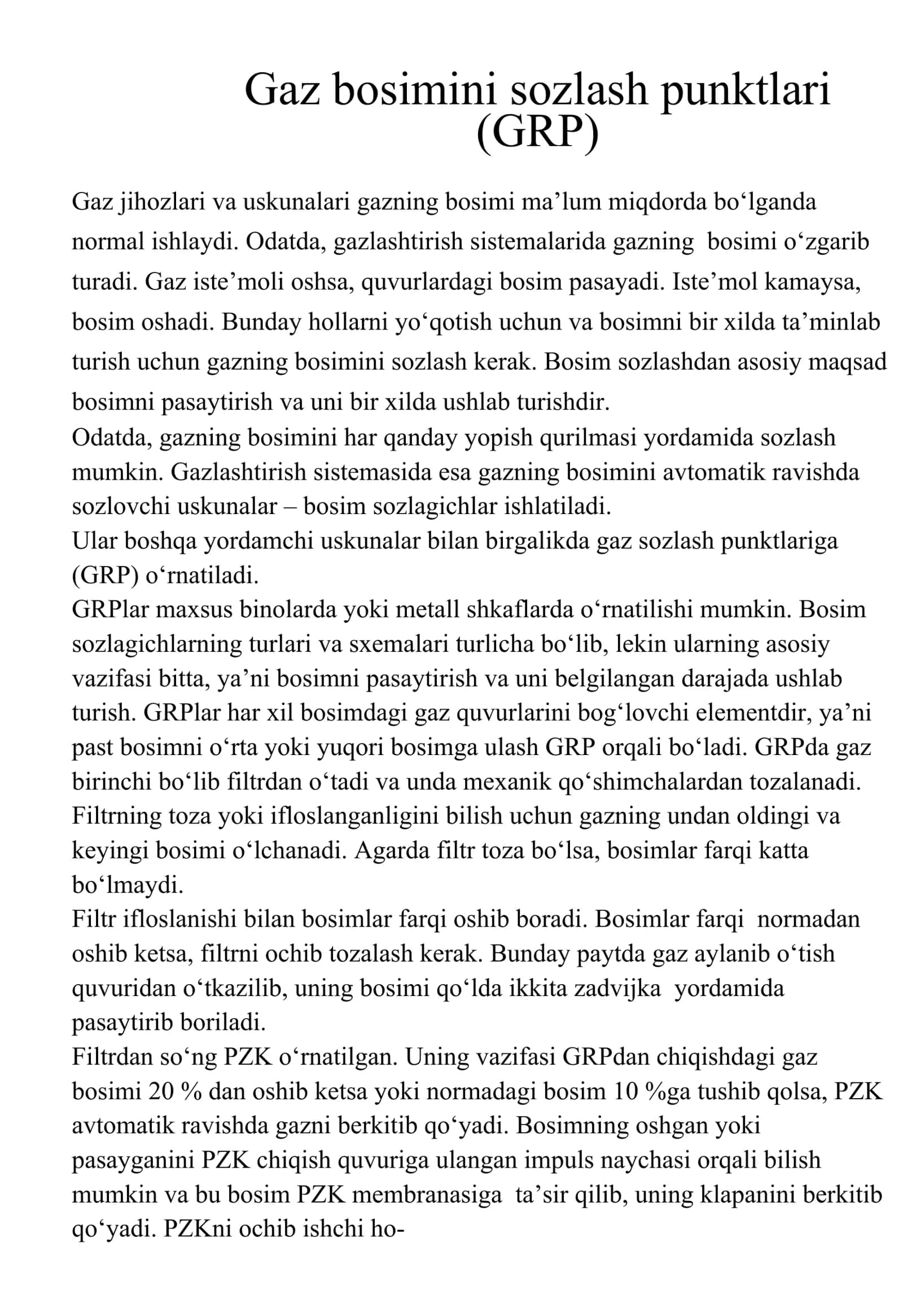 Gaz bosimini sozlash punktlari (GRP)