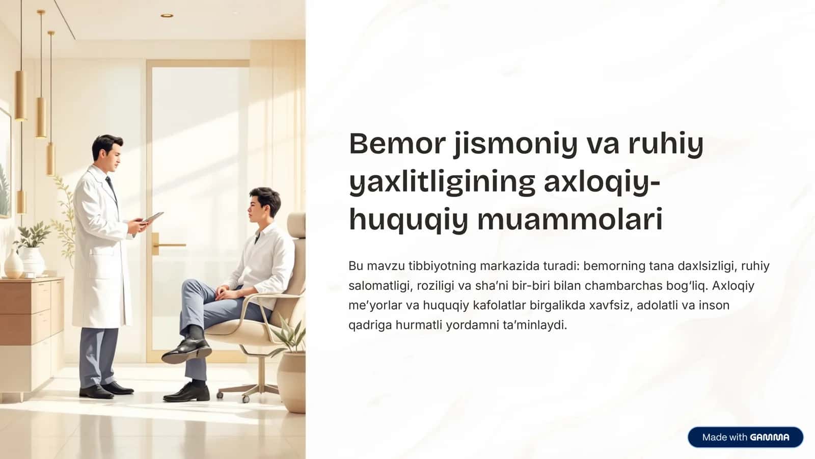 Bemor jismoniy va ruhiy yaxlitligining axloqiy-huquqiy muammolari