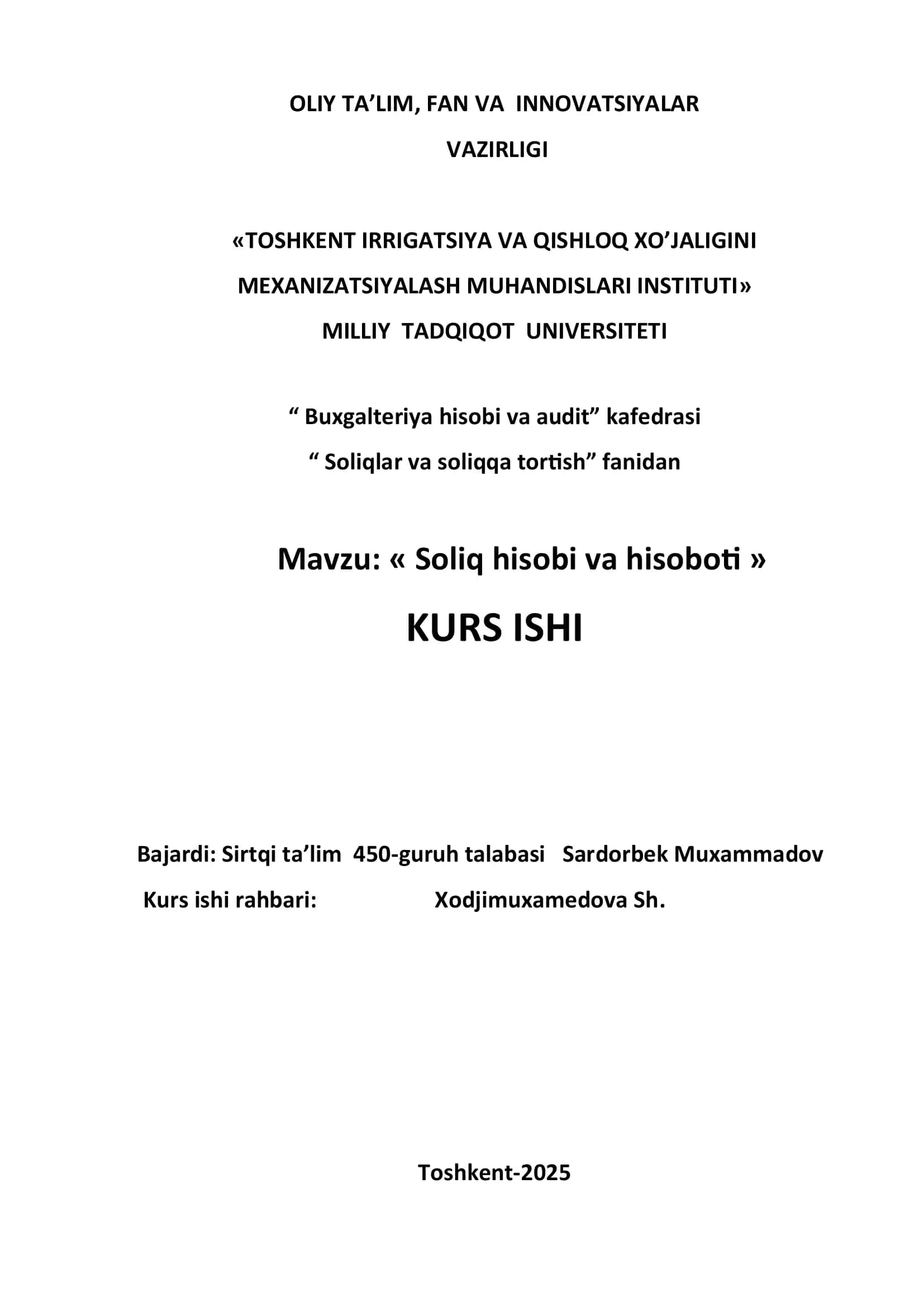 Soliq hisobi va hisoboti
