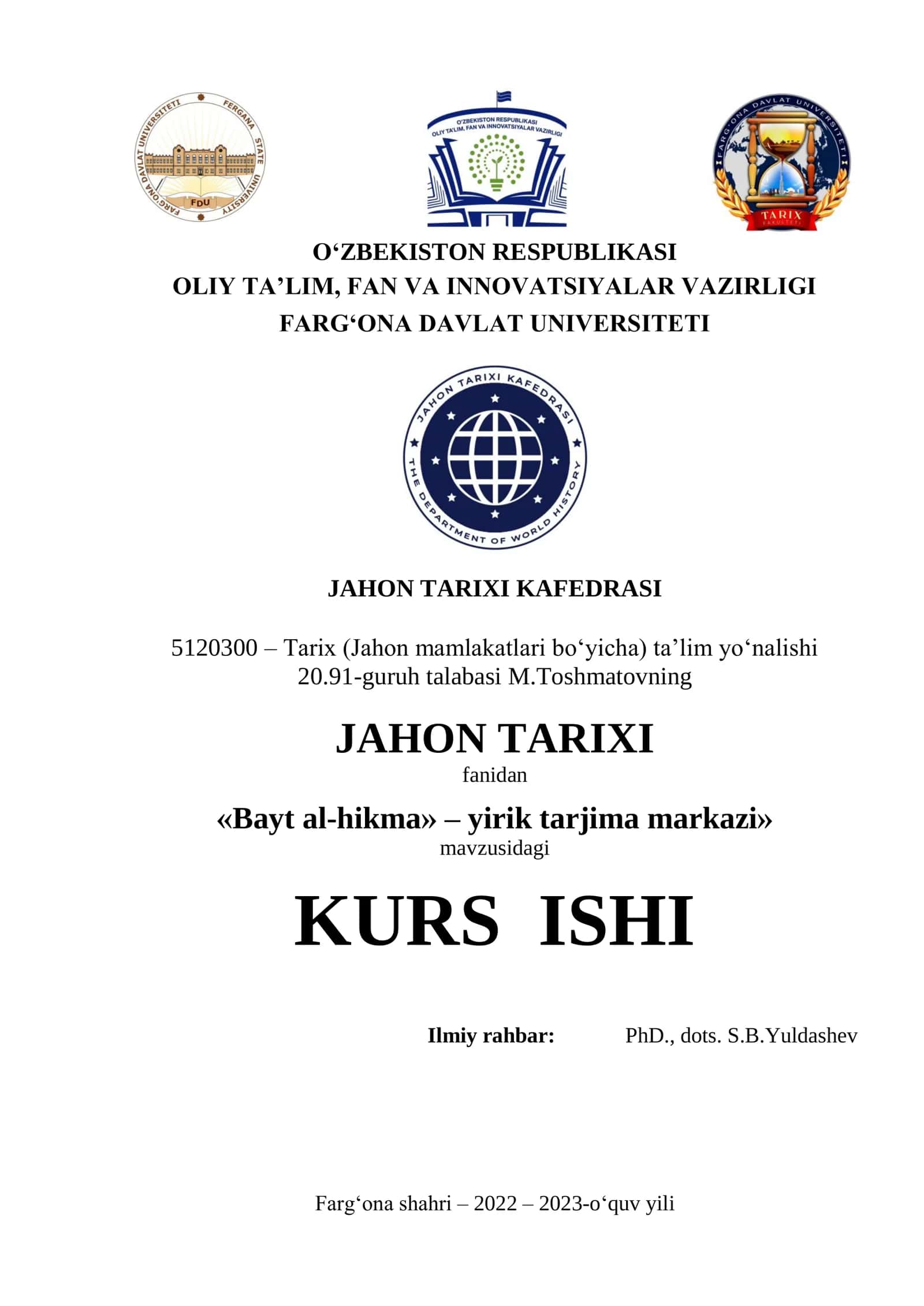 KURS ISHI "Bayt al-hikma"