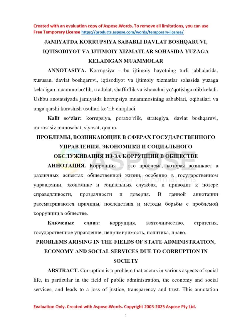 JAMIYATDA KORRUPSIYA MUAMMOSI