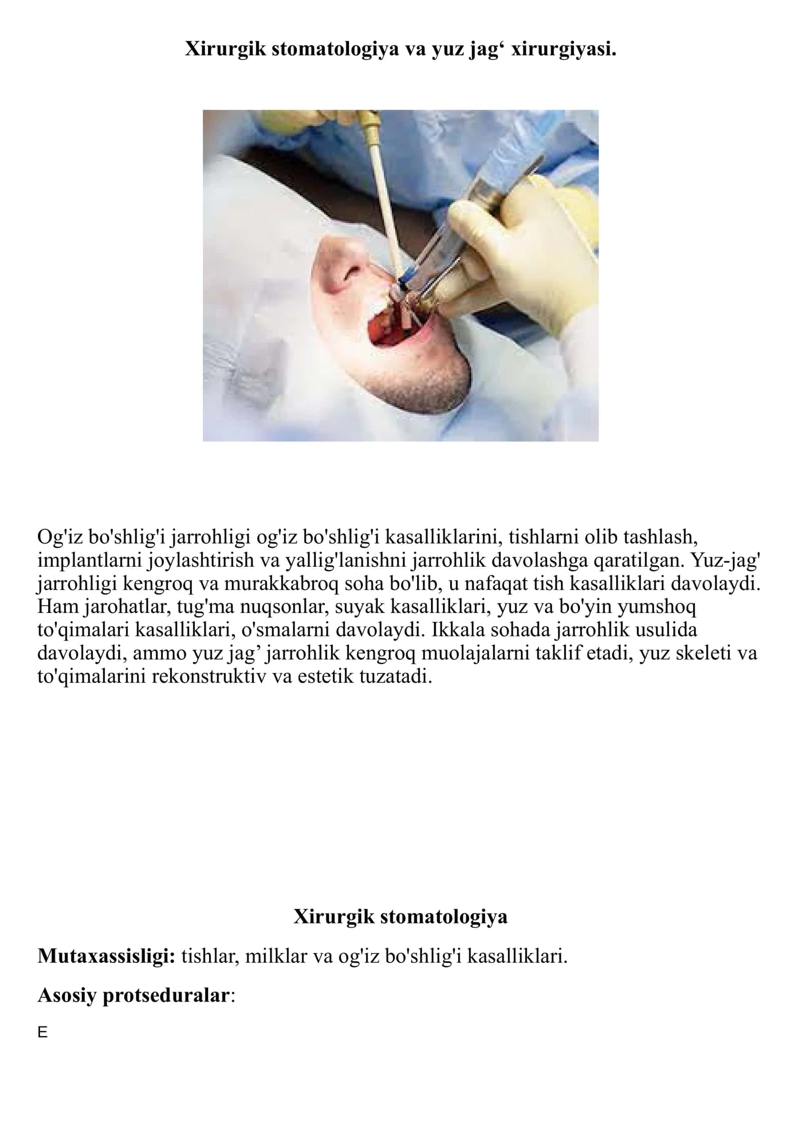 Xirurgik stomatologiya va yuz jag‘ xirurgiyasi