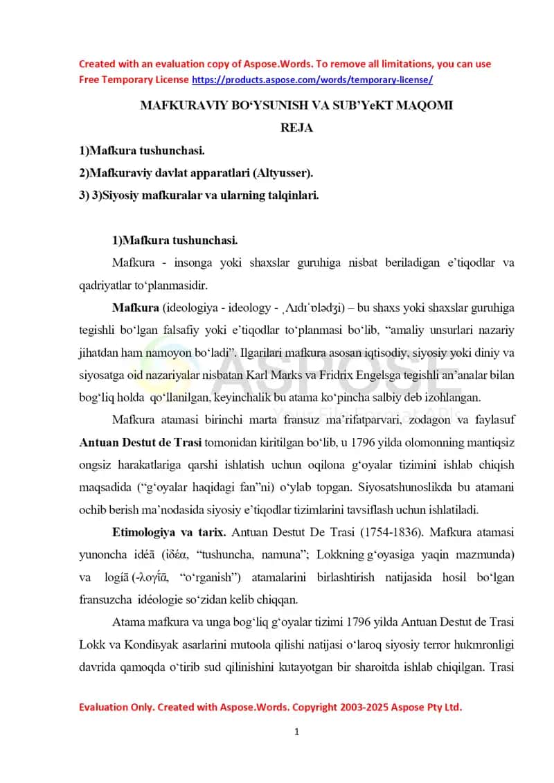 Mafkuraviy bo‘ysunish va sub’yeqt maqomi