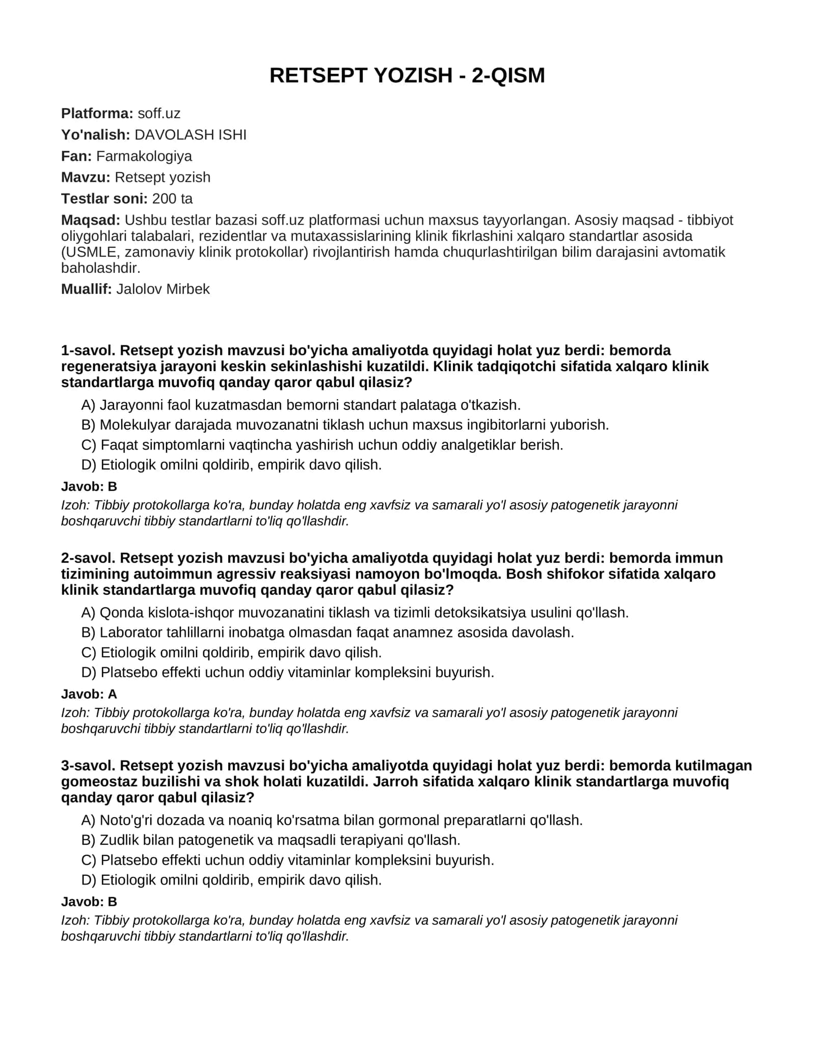 RETSEPT YOZISH - 2-QISM