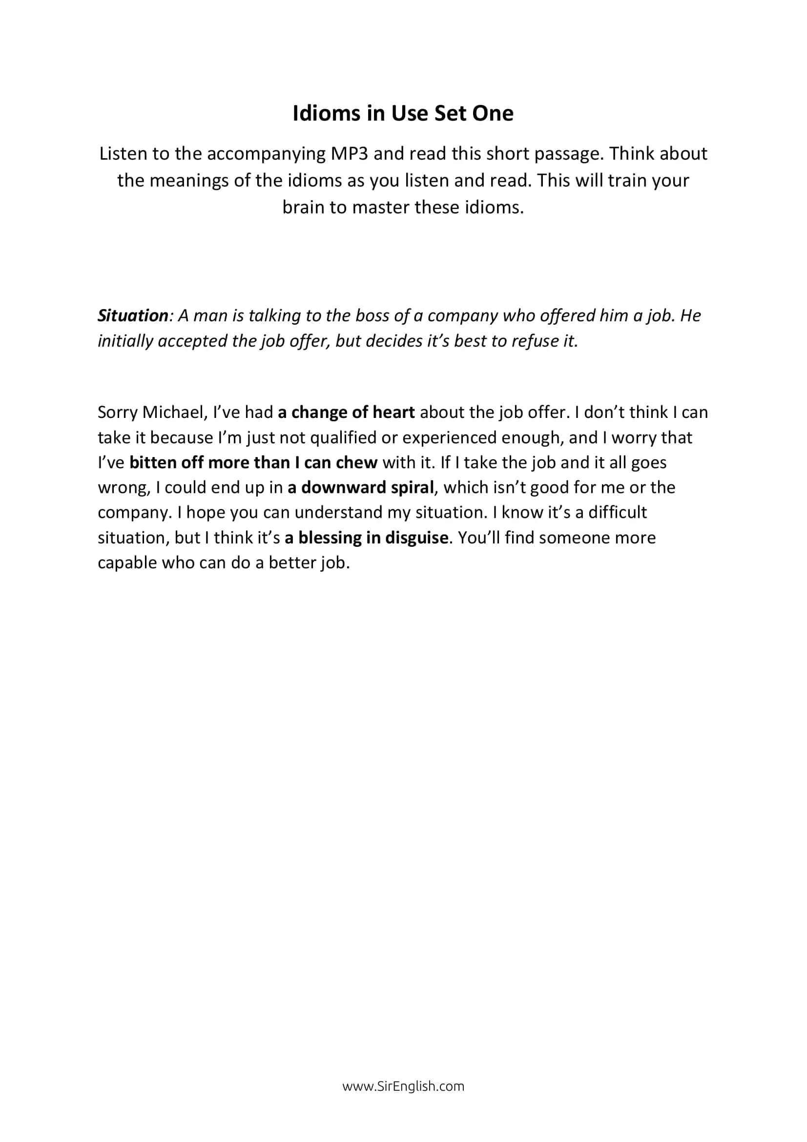Idioms in Use Set One