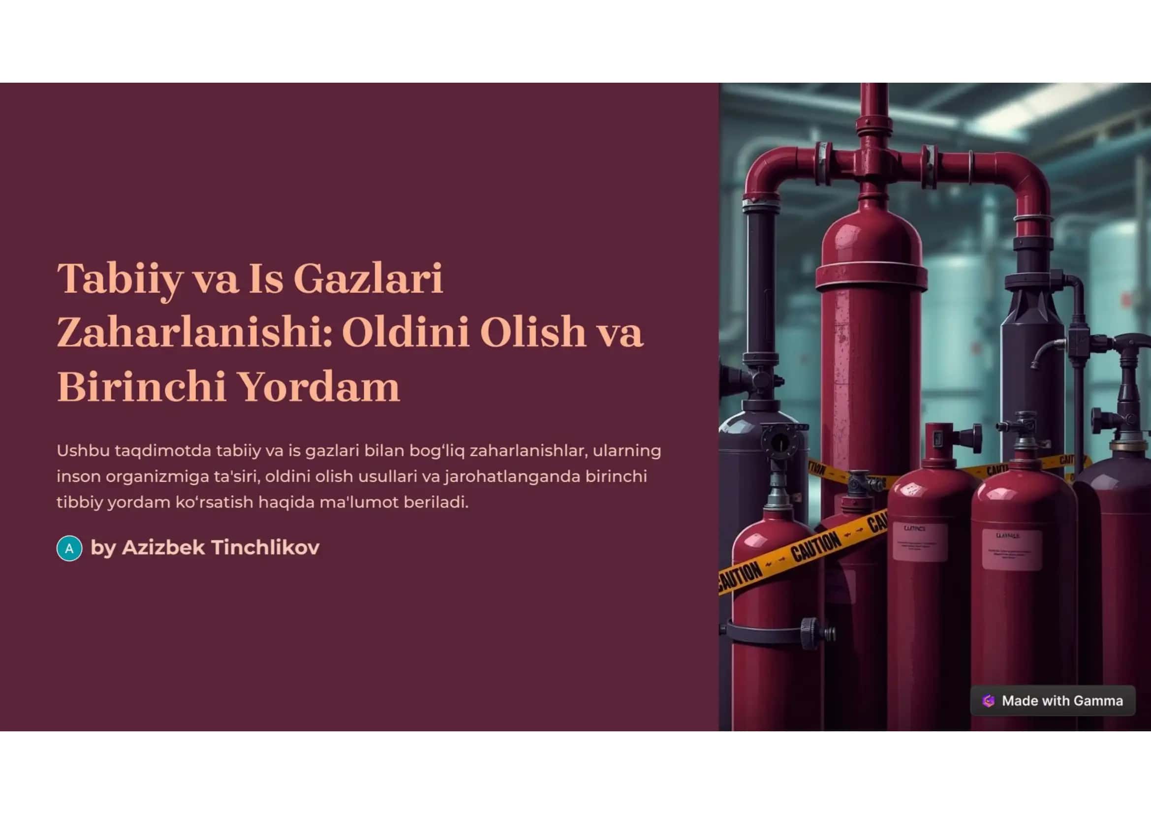 Tabiiy va is gazi. Oldini olish va birinchi yordam