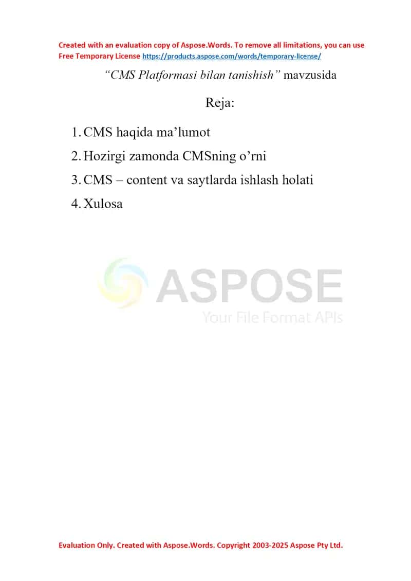 CMS Platformasi bilan tanishish