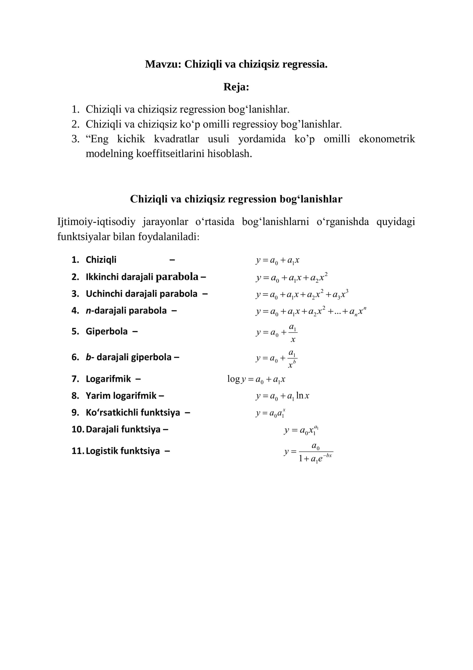 Chiziqli va chiziqsiz regressia