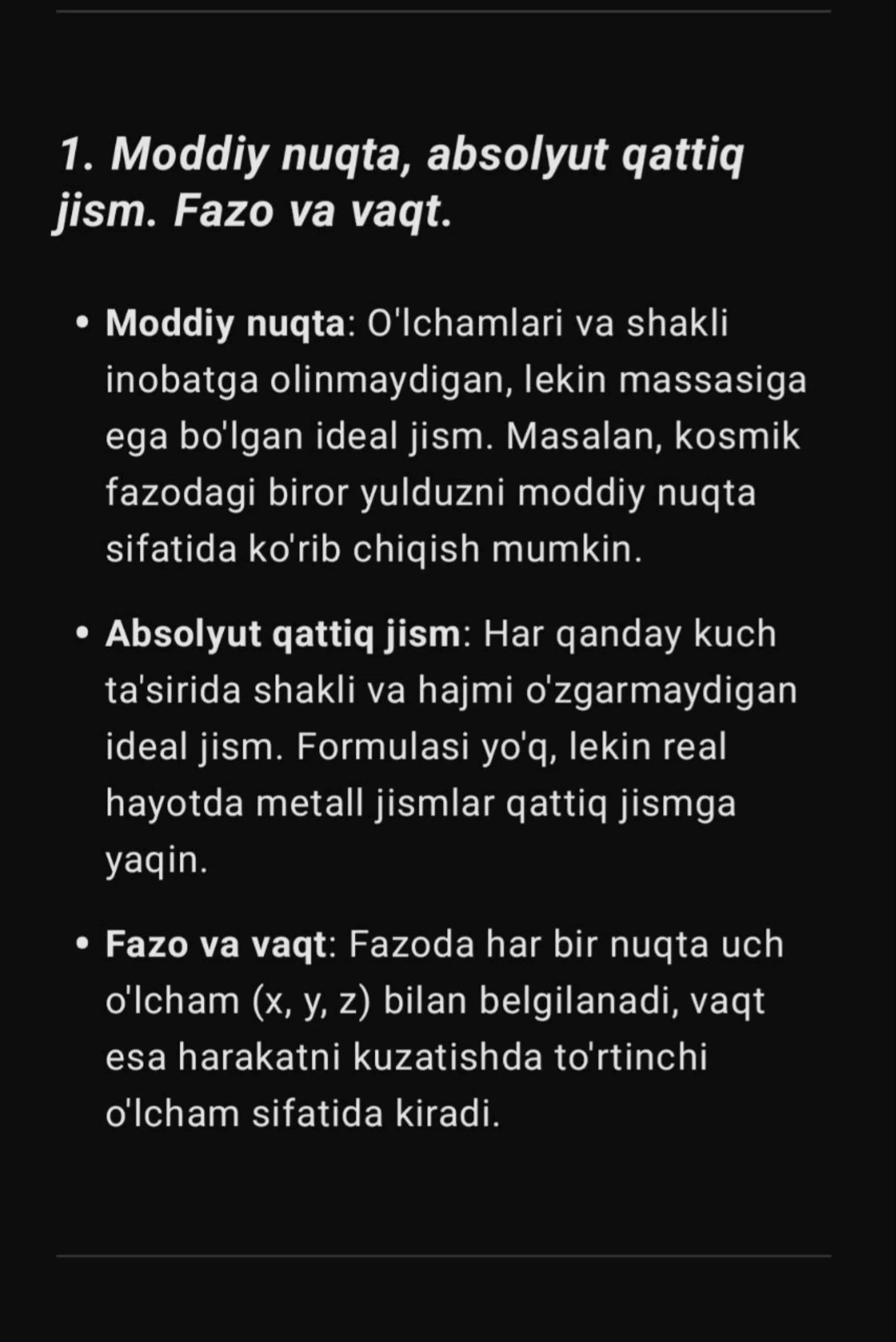 fizika yakuniy savollariga javoblar