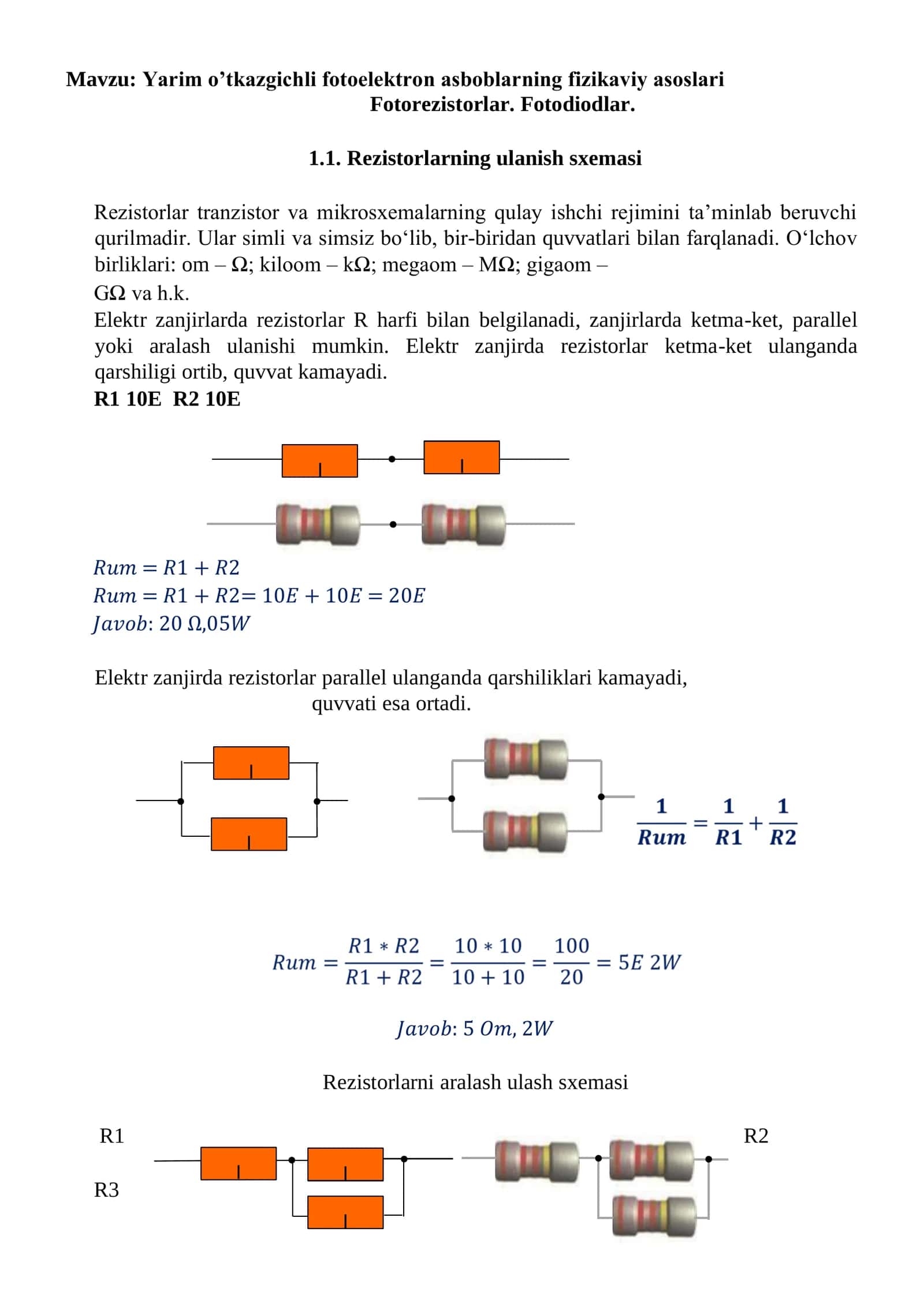 Yarim o’tkazgichli fotoelektron asboblarning fizikaviy asoslari